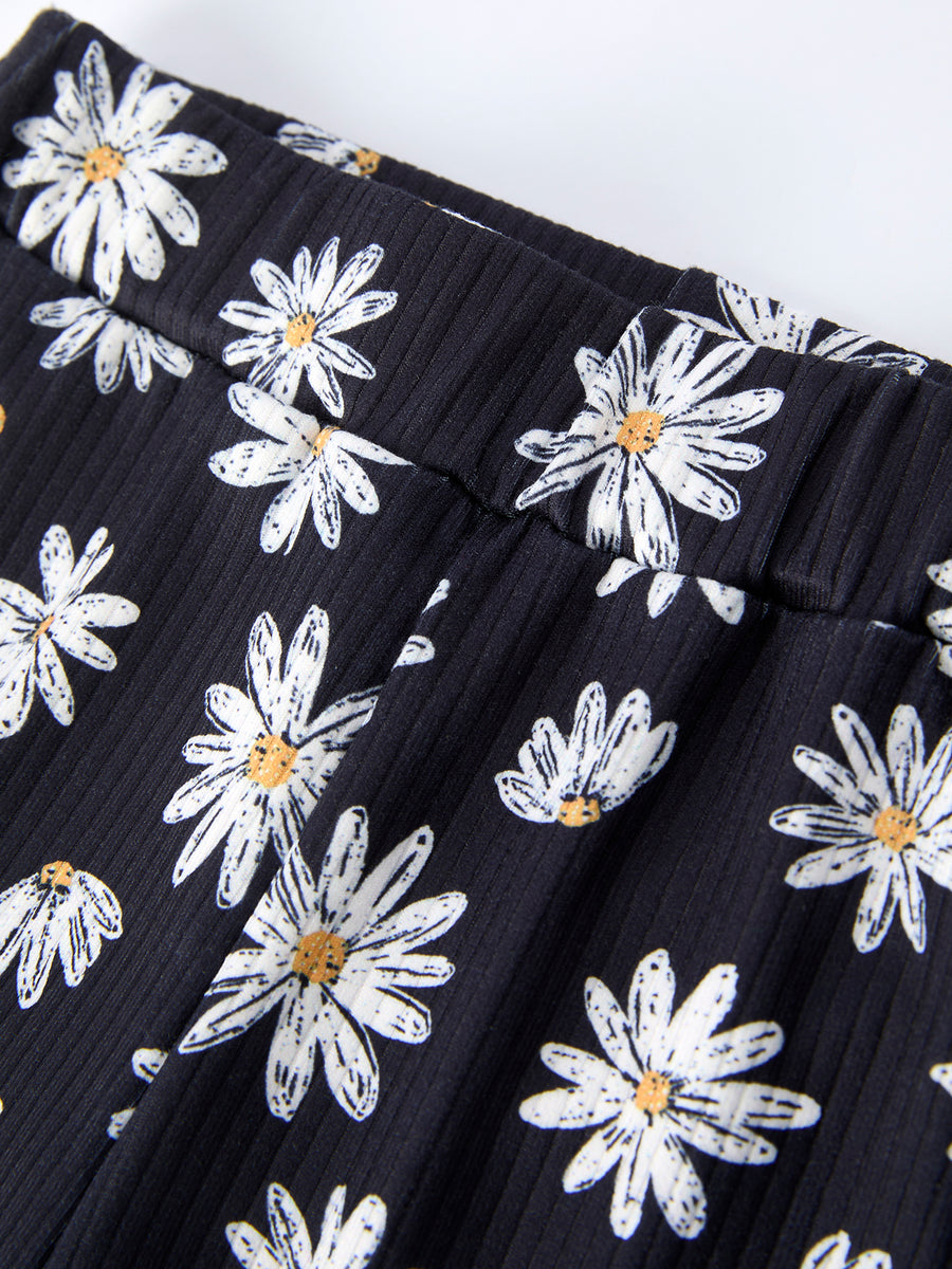 Girls' Spring Daisy Set Ruched Tie Sleeve