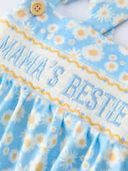 "MAMA'S BESTIE "Daisy Smocked Baby Girl Romper