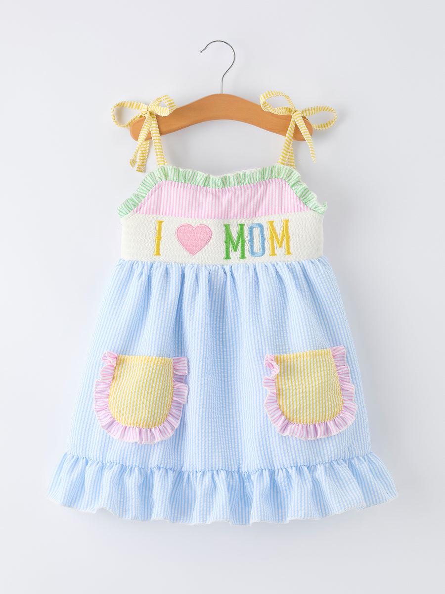 “I ❤ MOM” Smocked Girls Dress