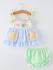 “I ❤ MOM” Smocked Baby Girls Bloomer Set