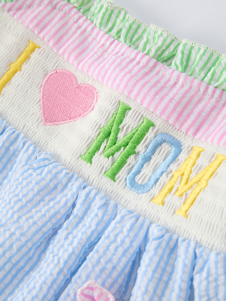 “I ❤ MOM” Smocked Baby Girls Bloomer Set