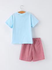 Crab Applique Boy Top And Plaid Shorts Set