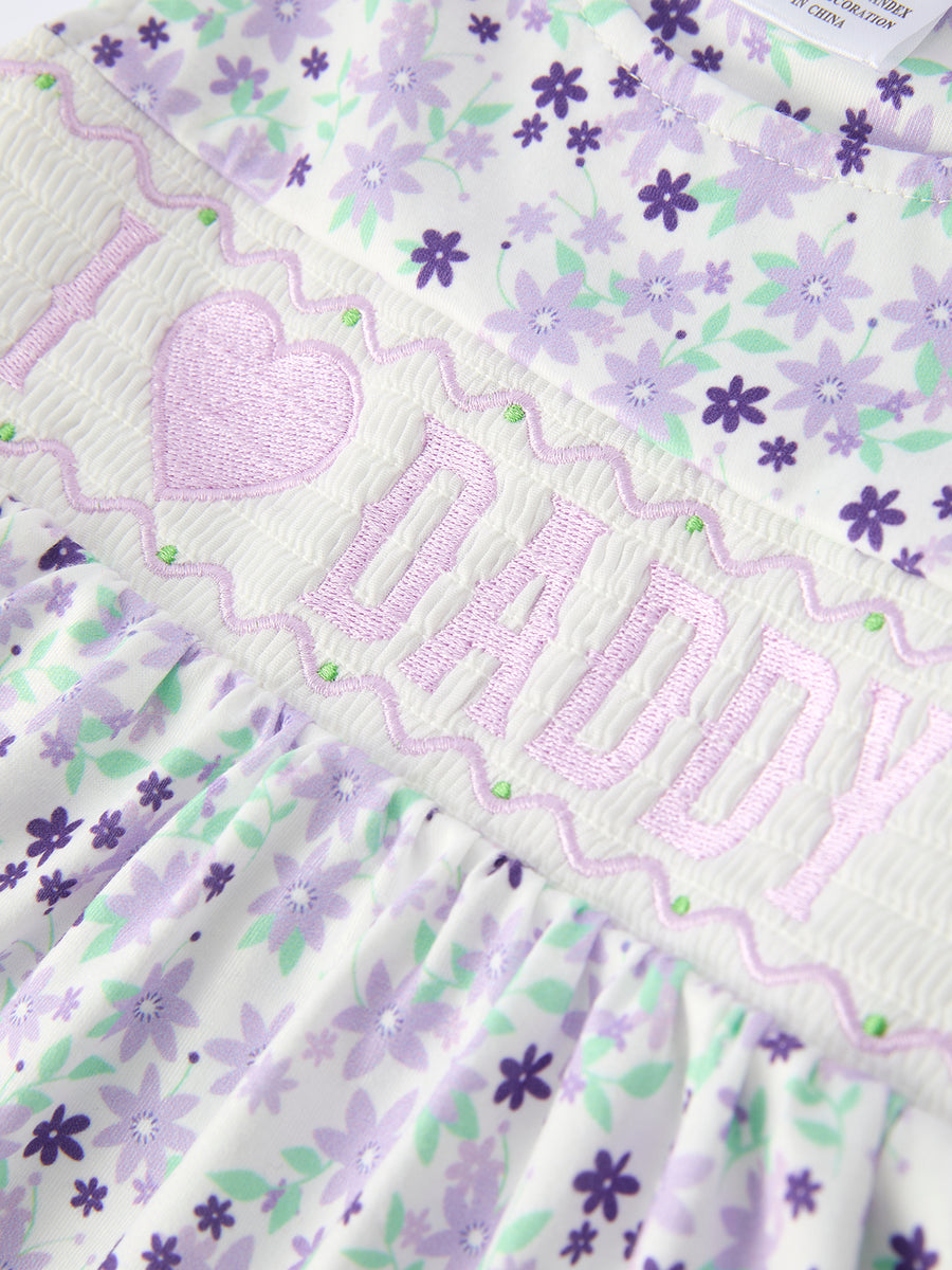 “I ❤ DADDY” Smocked Ruffle Baby Girls Bloomer Set
