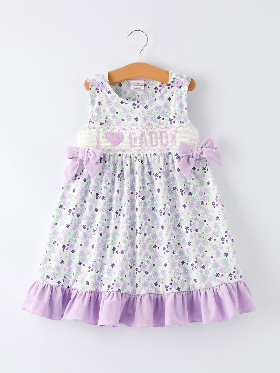 “I ❤ DADDY” Smocked Bow Ruffle Dress
