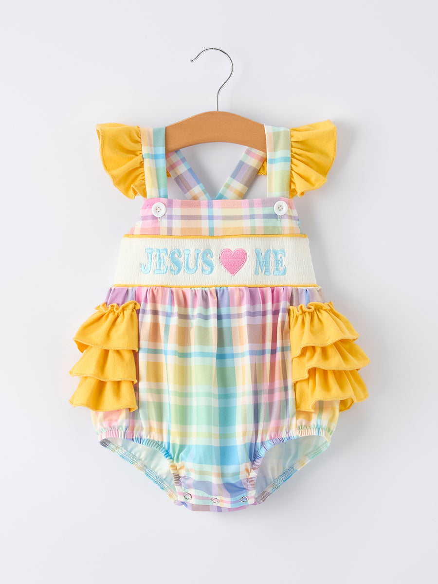 "JESUS ❤ ME "Embroidered Baby Girls Romper