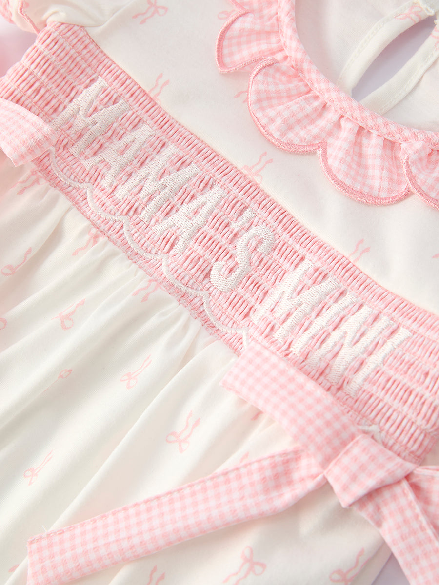 “MAMA'S MINI” Smocked Bow Ruffle Romper