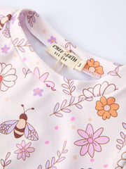 Girls Floral Bee Long Sleeve Ruffle Swimsuit Set