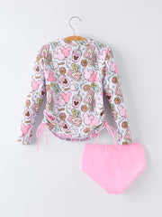Balloon Print Long Sleeve Girl Swimsuit