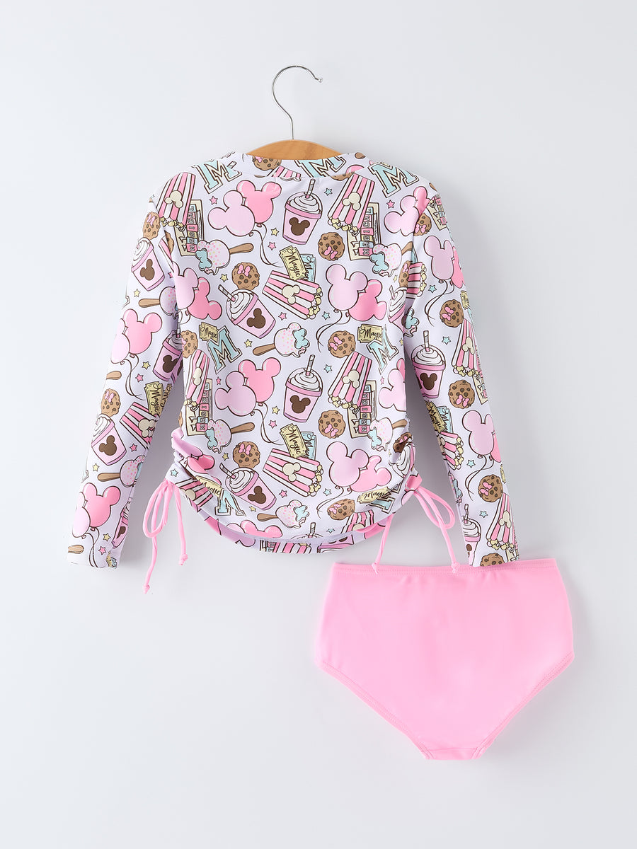Balloon Print Long Sleeve Girl Swimsuit