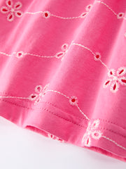 Pink Color Girl Bow Strap Ruffle Dress