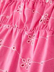 Pink Color Girl Bow Strap Ruffle Dress