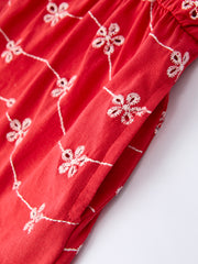 Red Color Girl Bow Strap Ruffle Dress