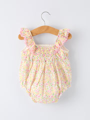 Floral Girls Smocked Ruffle Romper