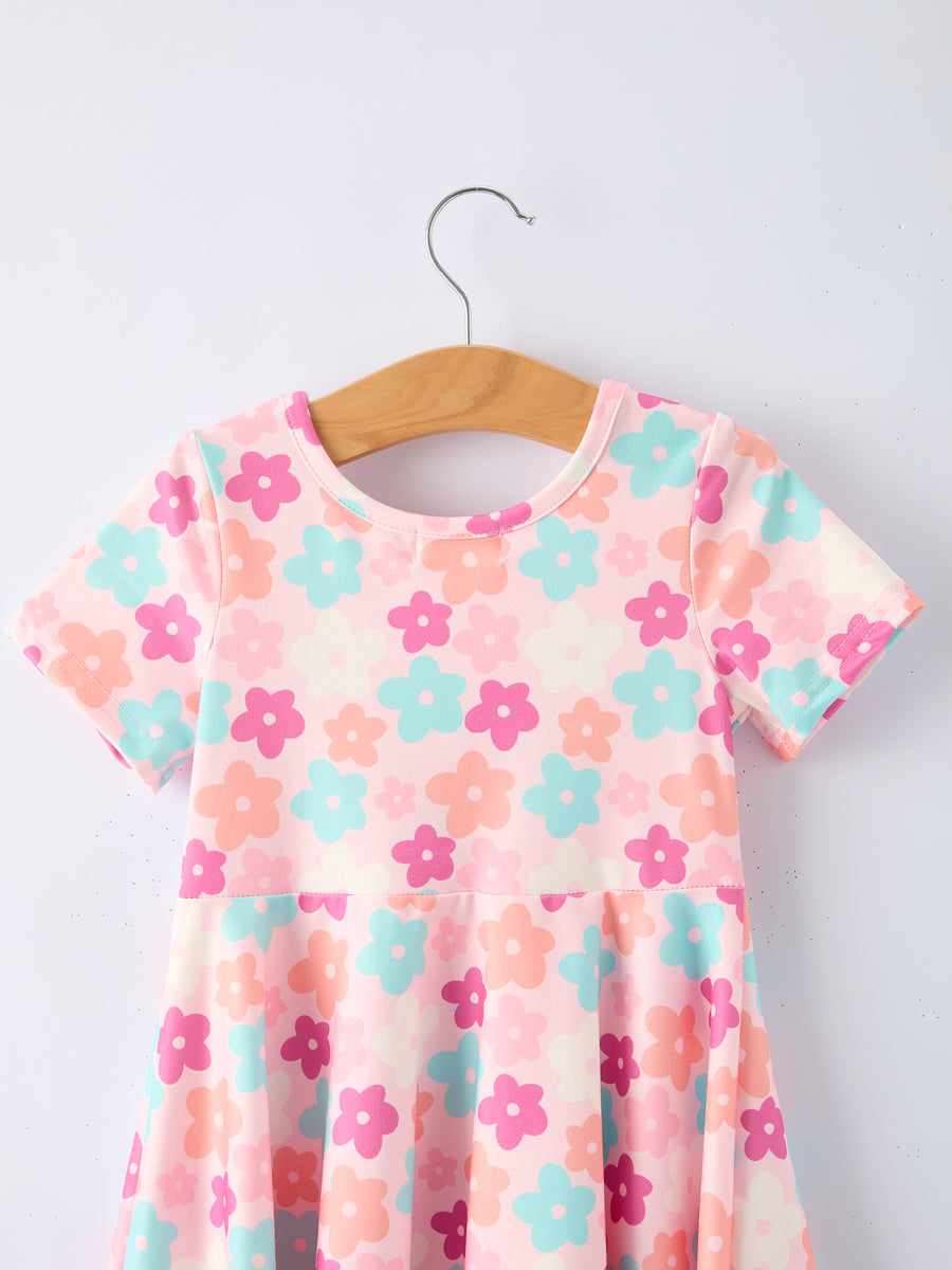 Girl Colorful Floral Short Sleeve Dress