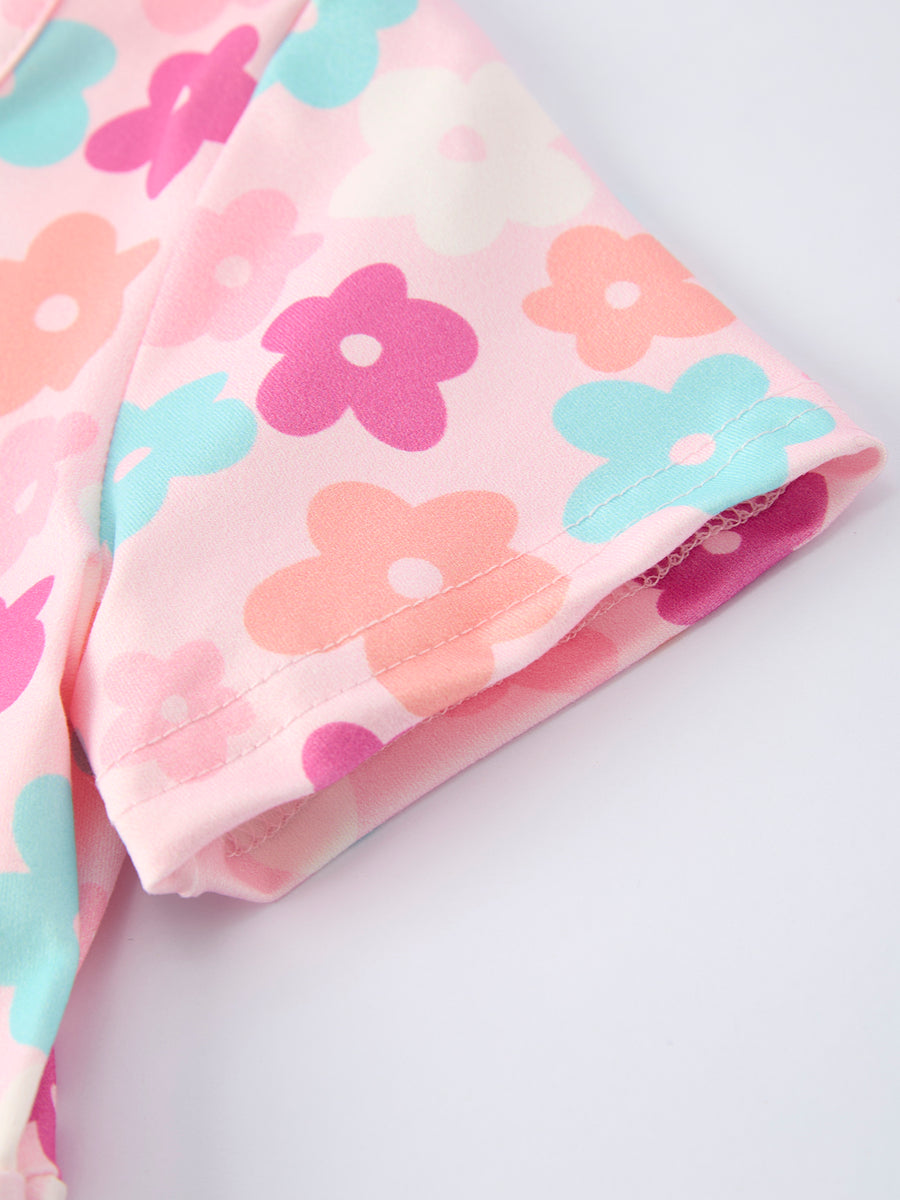 Girl Colorful Floral Short Sleeve Dress