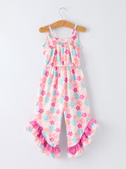 Girl Colorful Floral Ruffle Sling Flared Jumpsuit