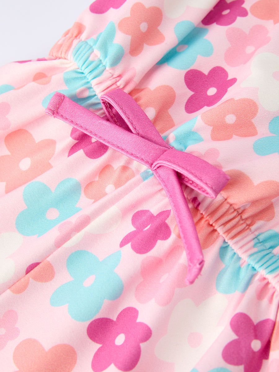 Girl Colorful Floral Ruffle Sling Flared Jumpsuit