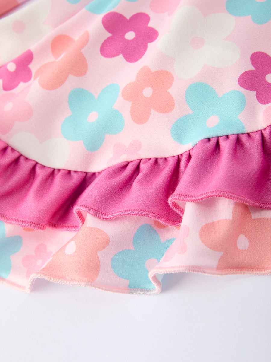 Girl Colorful Floral Ruffle Sling Flared Jumpsuit