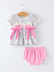 “MAMA'S GIRL” Smocked Baby Girls Bloomer Set
