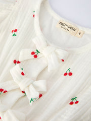 Cherry Print Girls Dress Ruffle Sleeves