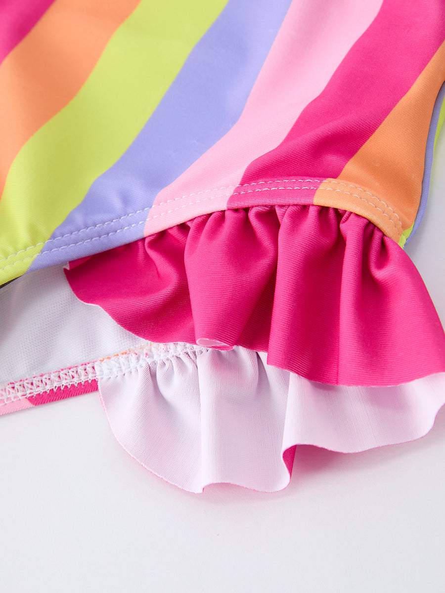 Summer Rainbow Striped Girls Two Piece Swimsuit