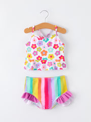 Summer Floral Rainbow Girls Two Piece Swimsuit