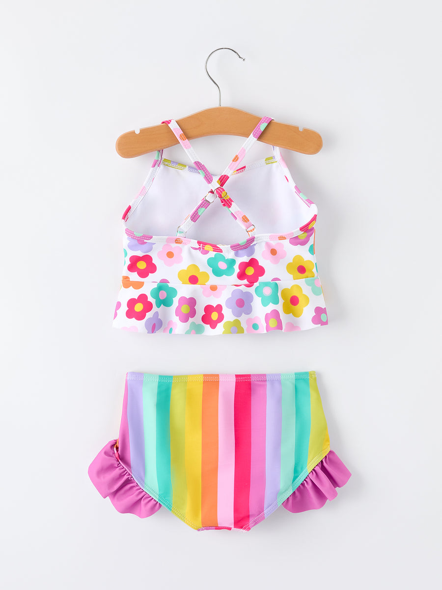Summer Floral Rainbow Girls Two Piece Swimsuit