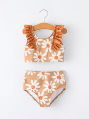 Daisy Floral Girls Ruffle Two Piece Swimsuit