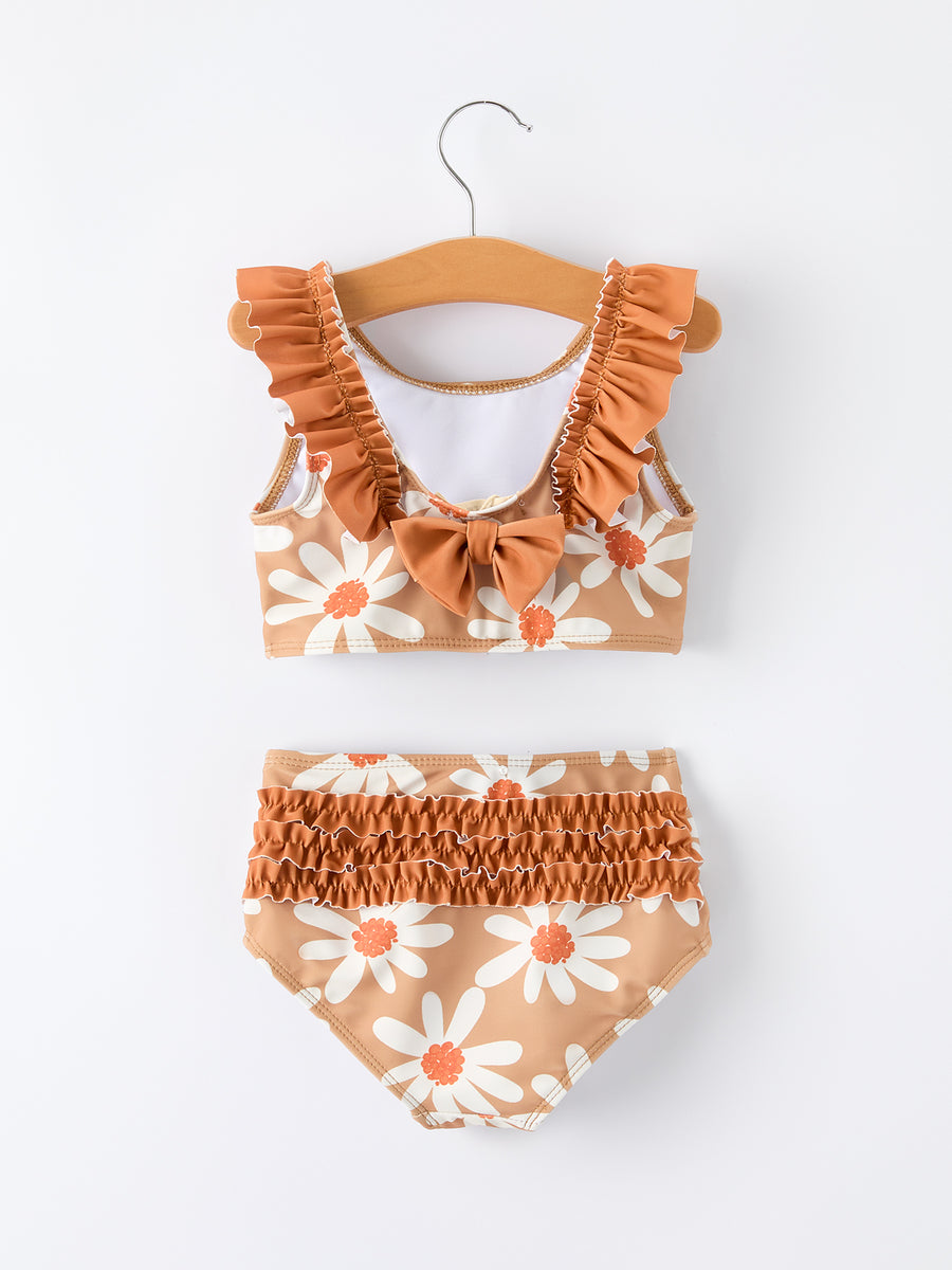 Daisy Floral Girls Ruffle Two Piece Swimsuit