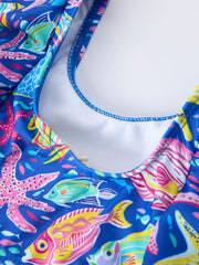 Ocean Fish Print Girls Two Piece Swimsuit