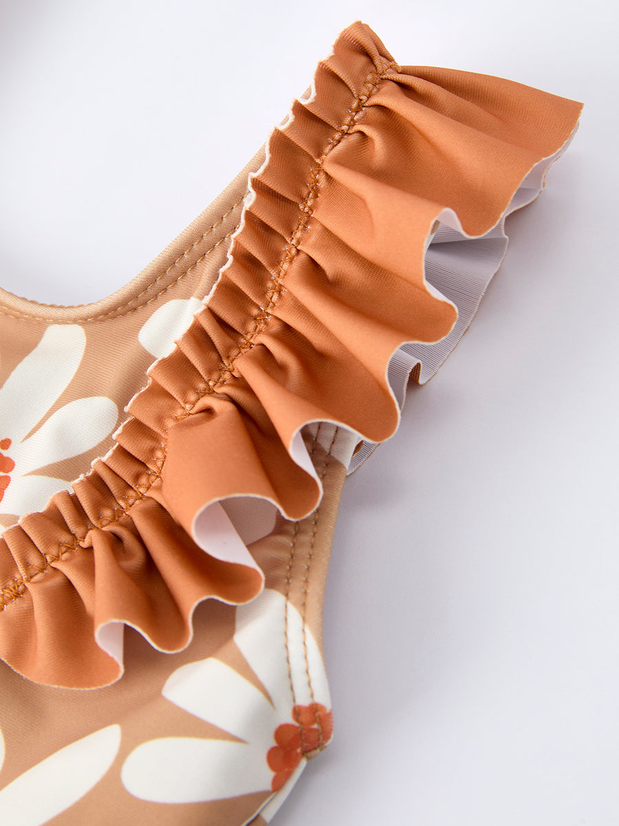 Daisy Floral Girls Ruffle Two Piece Swimsuit