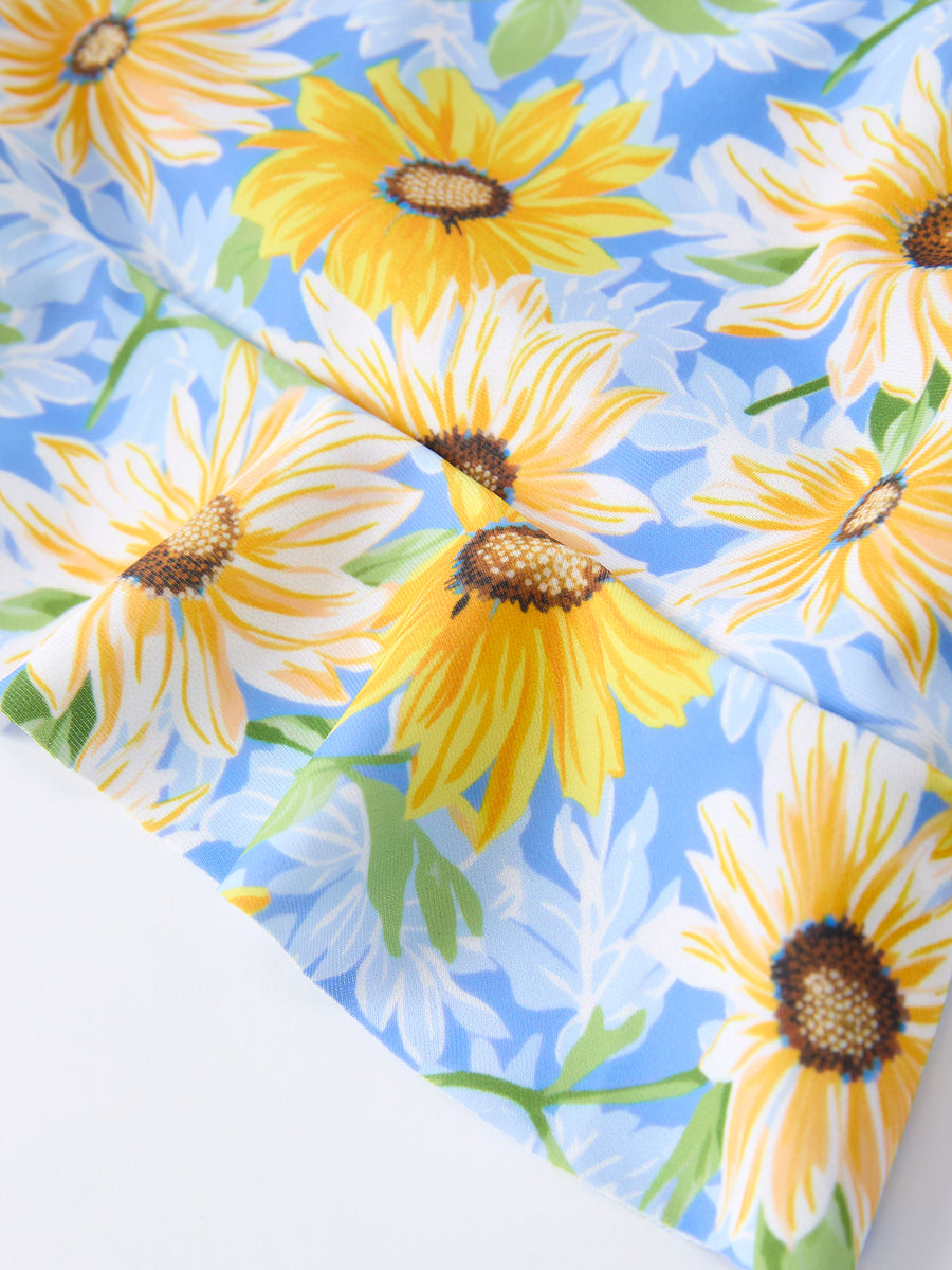 Summer Sunflower Plaid Girls Two Piece Swimsuit