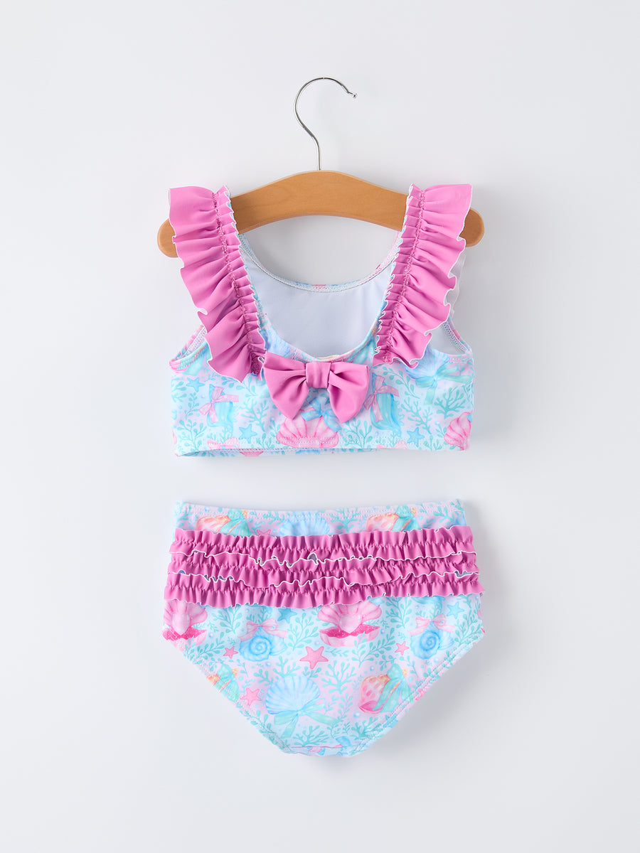 Summer Ocean Print Girls Two Piece Swimsuit
