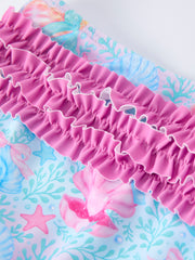 Summer Ocean Print Girls Two Piece Swimsuit