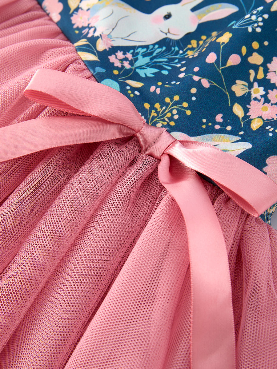 Teal Bunny Garden Tulle Dress Ruffle Sleeve