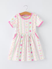 Back to School Girl Short Sleeve Dress Pocket Detail