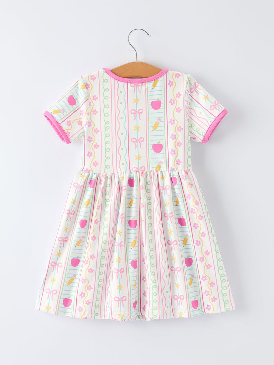 Back to School Girl Short Sleeve Dress Pocket Detail