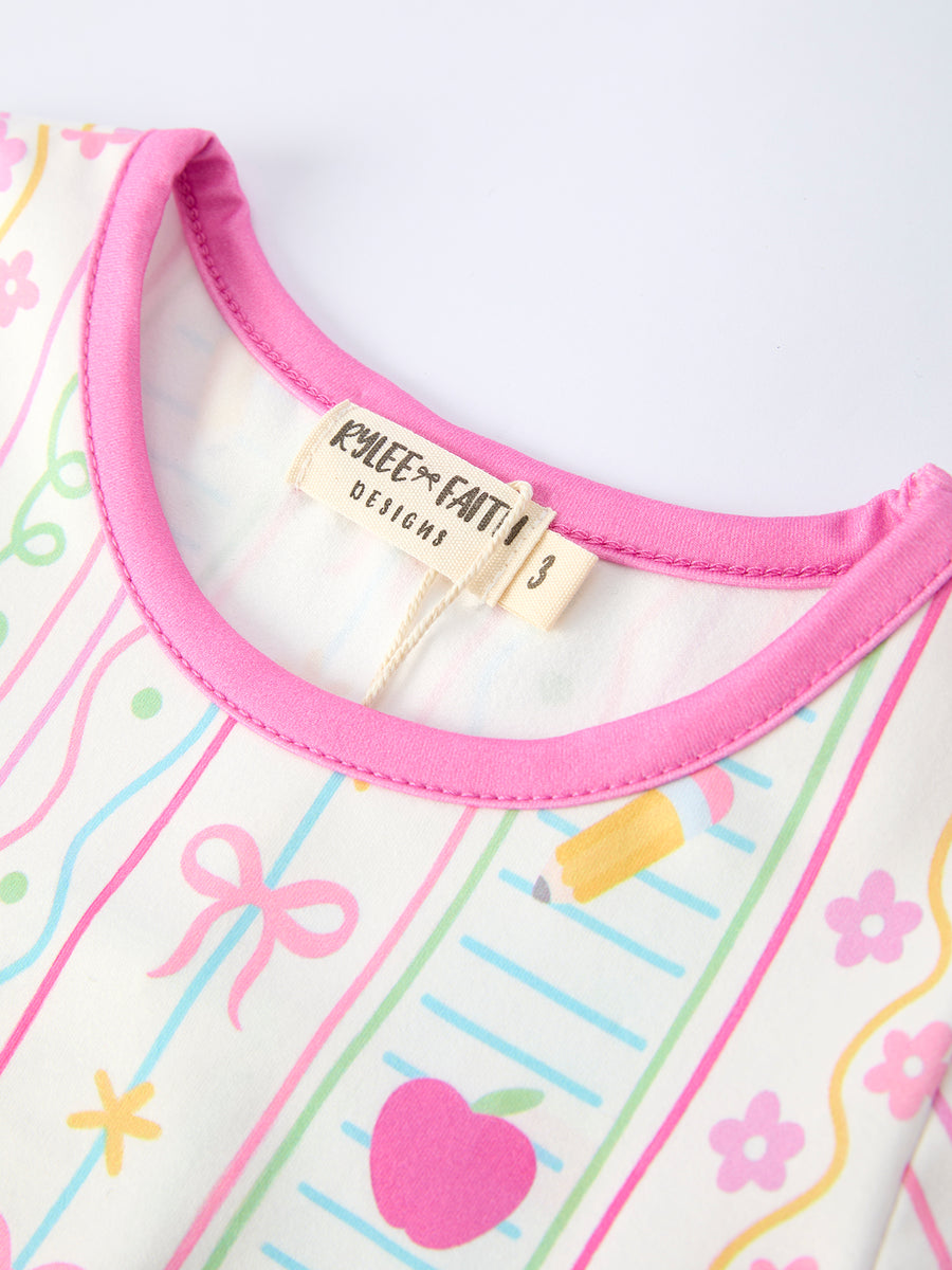 Back to School Girl Short Sleeve Dress Pocket Detail