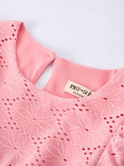 Pink Eyelet Embroidered Girl Short Sleeve Dress