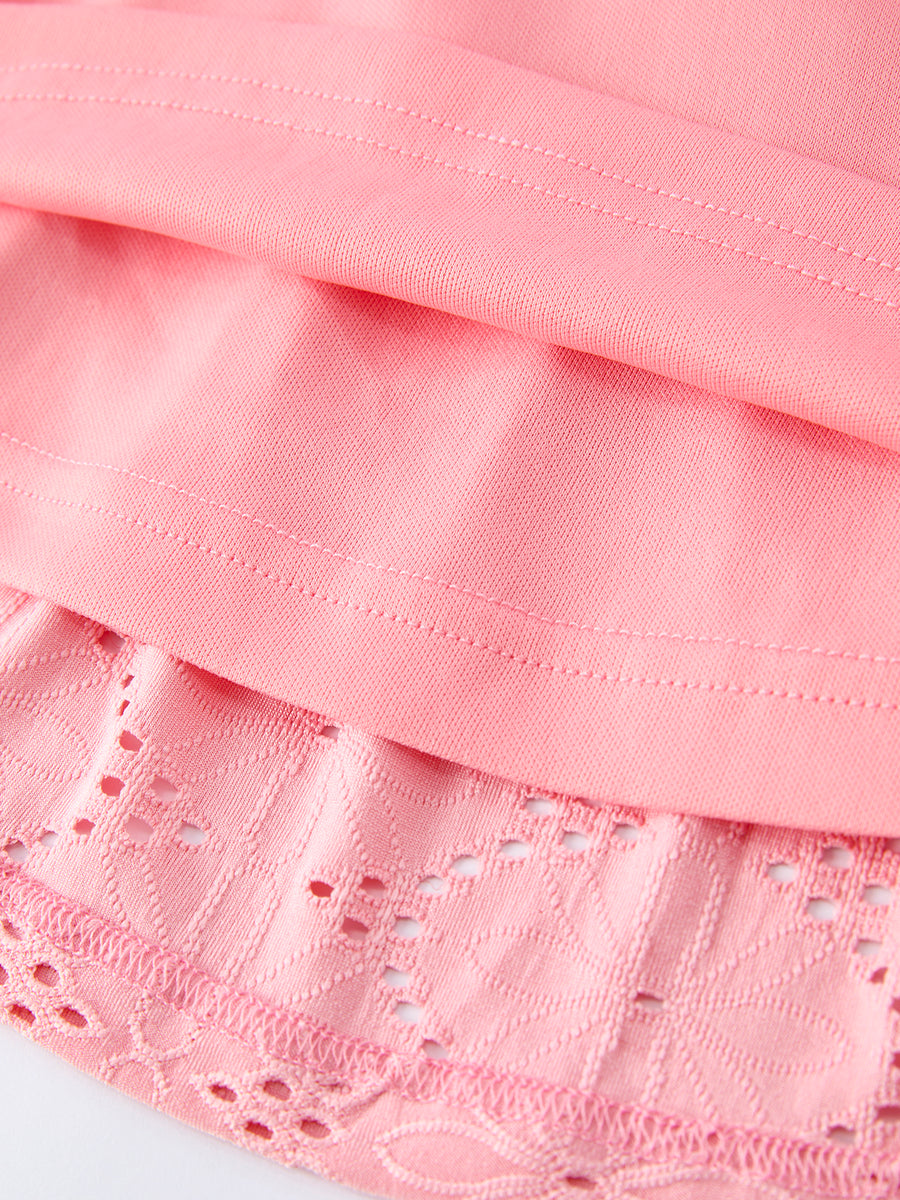 Pink Eyelet Embroidered Girl Short Sleeve Dress