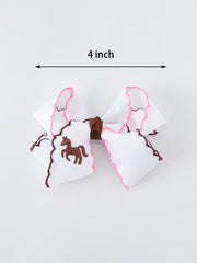 Western Horse Embroidery Ruffle Edge Girls Hairpin 4 Inch
