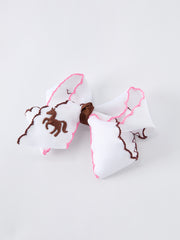 Western Horse Embroidery Ruffle Edge Girls Hairpin 4 Inch