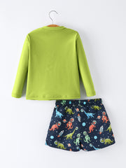 Space Dinosaur Boys Two Piece Swimsuit Long Sleeve