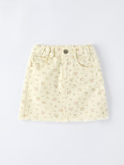 Flower Letter Girl Short Sleeve Top Denim Skirt Set