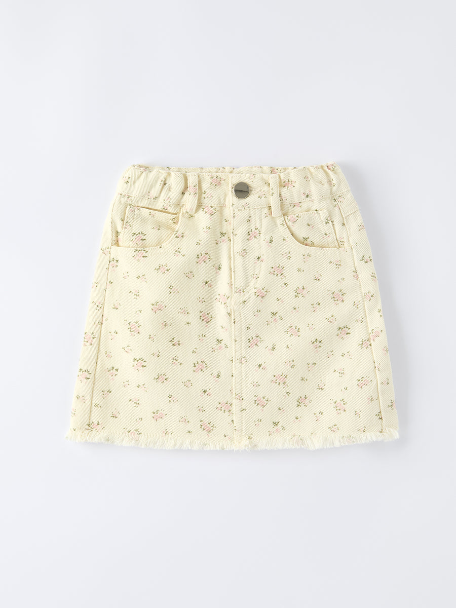 Flower Letter Girl Short Sleeve Top Denim Skirt Set