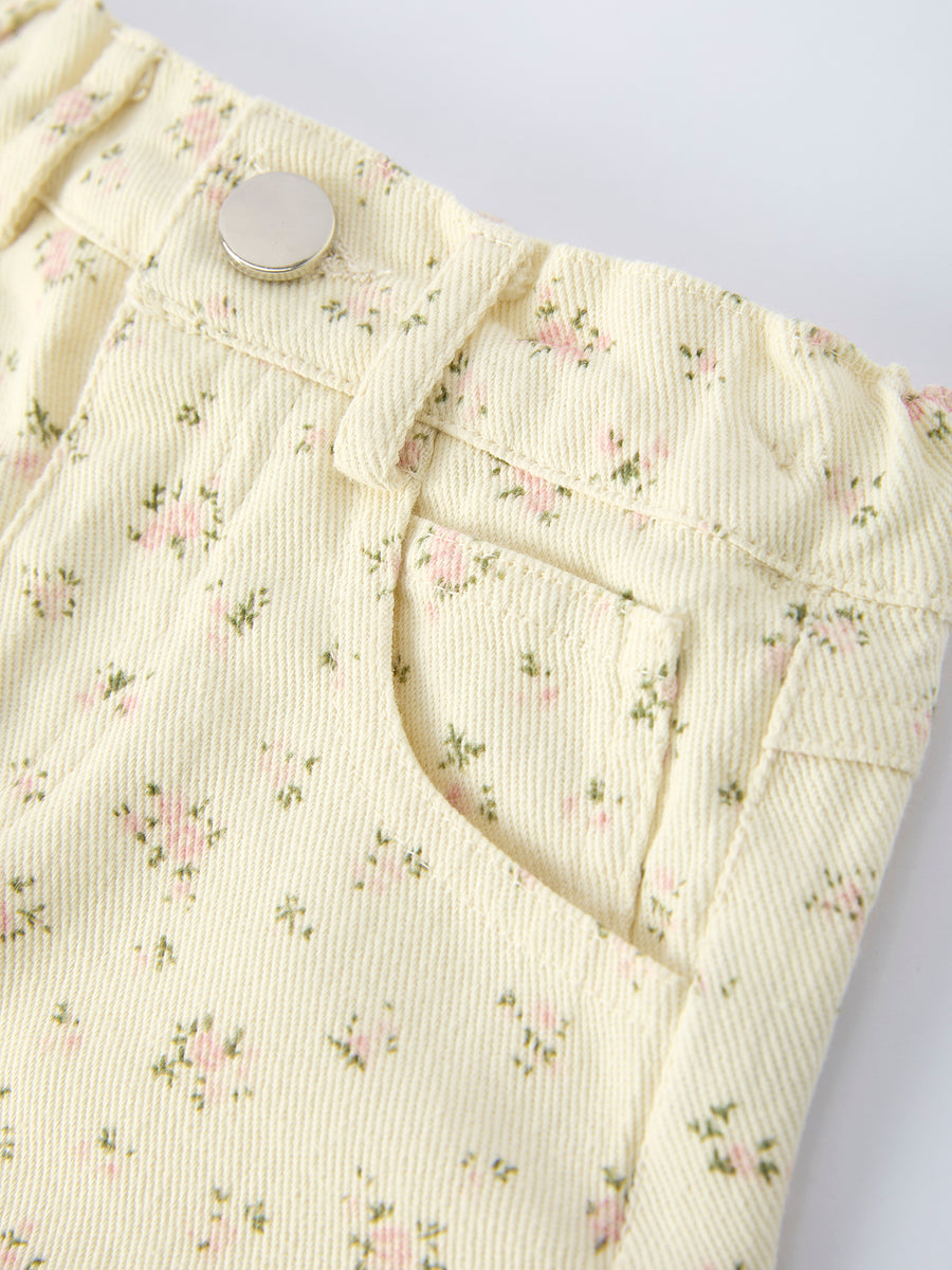 Flower Letter Girl Short Sleeve Top Denim Skirt Set