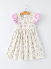 Floral “I ❤ MAMA” SmockedGirls Dress