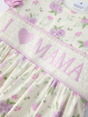 Floral “I ❤ MAMA” SmockedGirls Dress