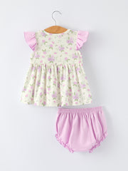 Floral “I ❤ MAMA” Smocked Baby Girls Bloomer Set