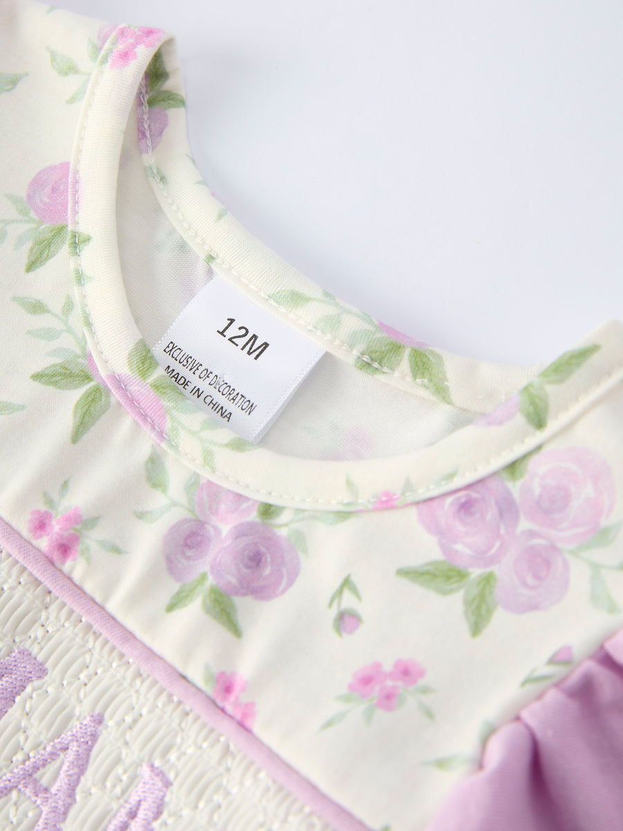 Floral “I ❤ MAMA” Smocked Baby Girls Bloomer Set